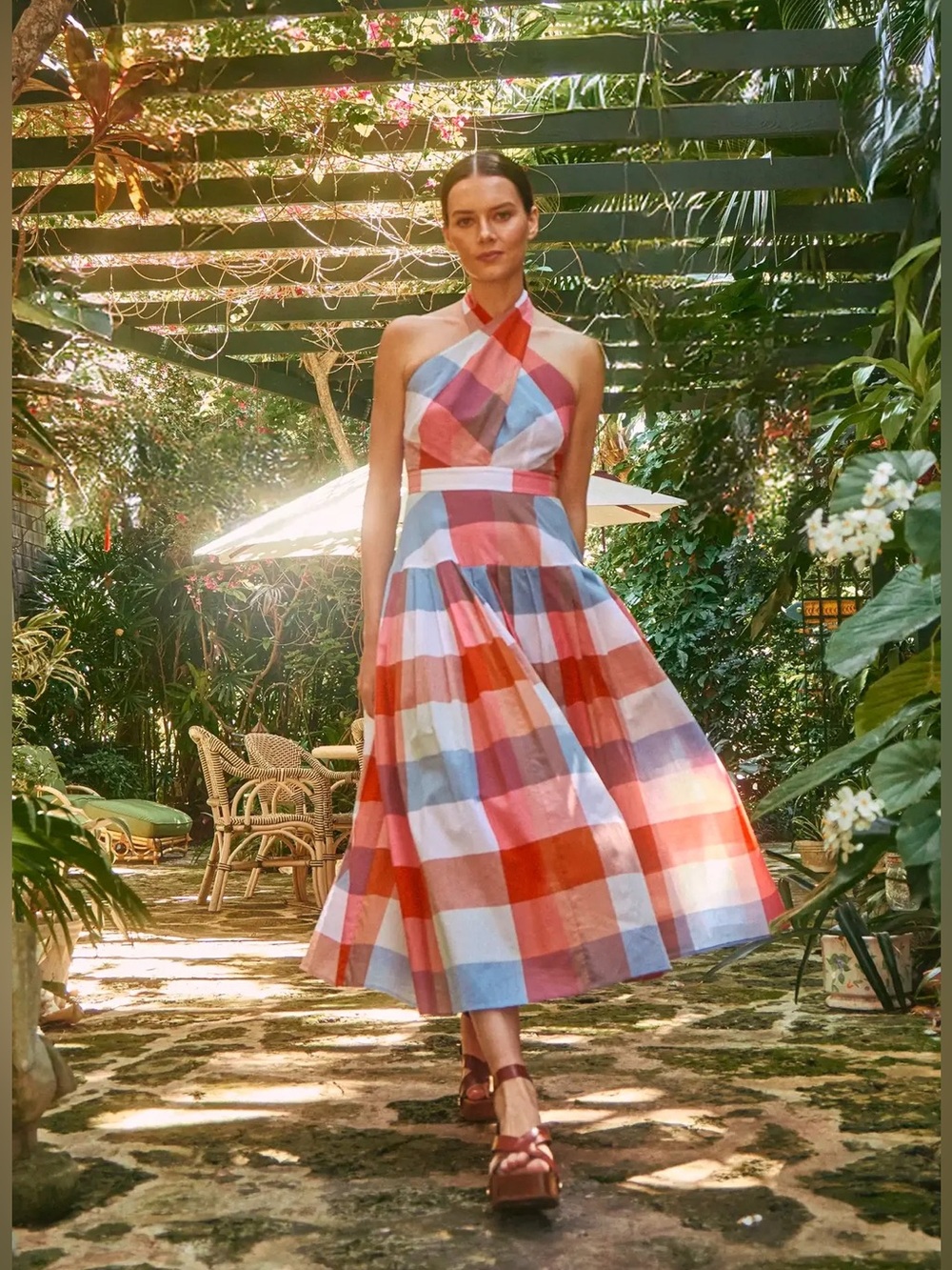 New Hunter Bell Lennon multi plaid halter midi dress